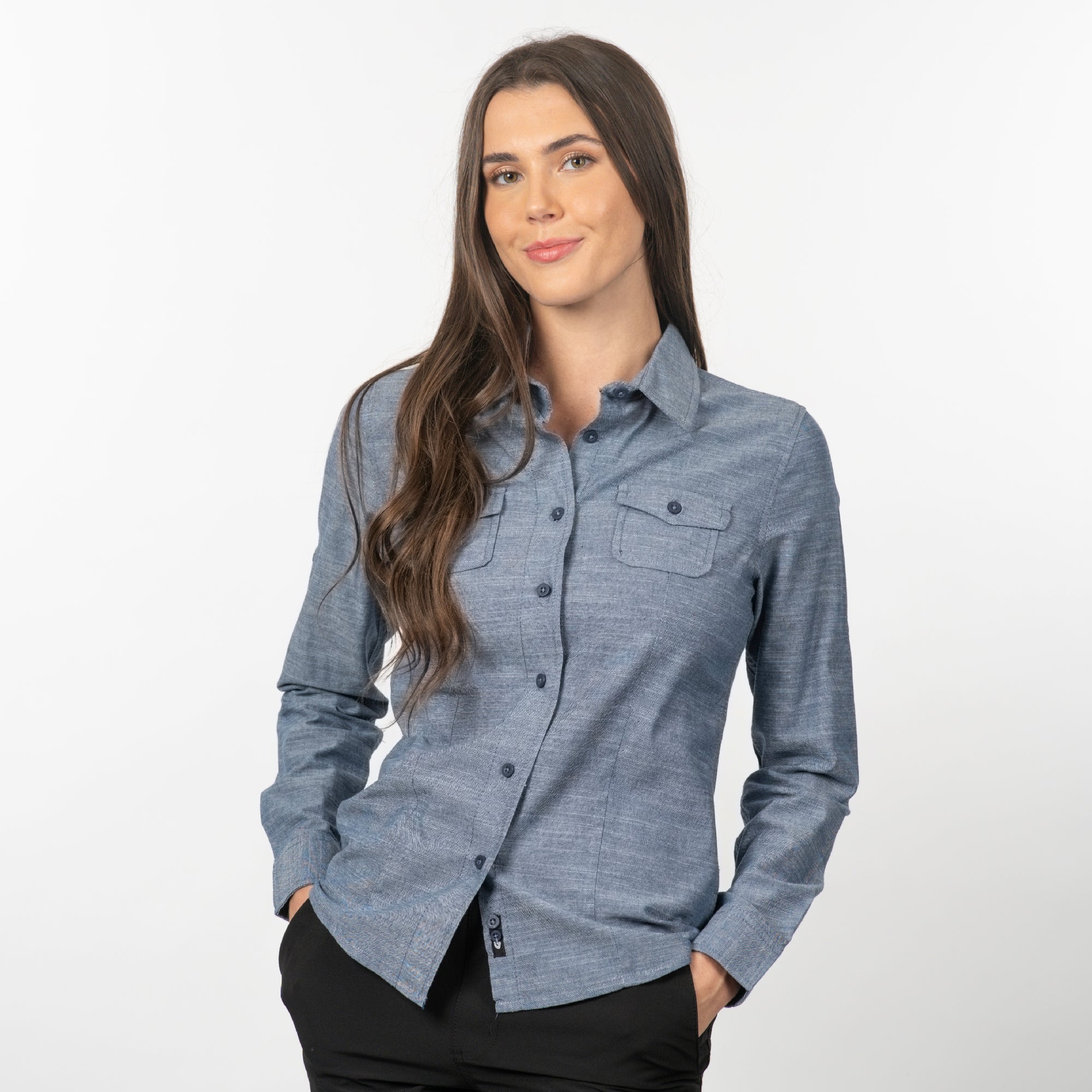LADIES LONG SLEEVE ALL-DAY CHAMBRAY-1
