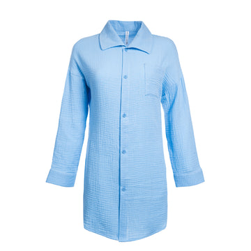 Buy light-blue Split Coast Crinkle Button-Up