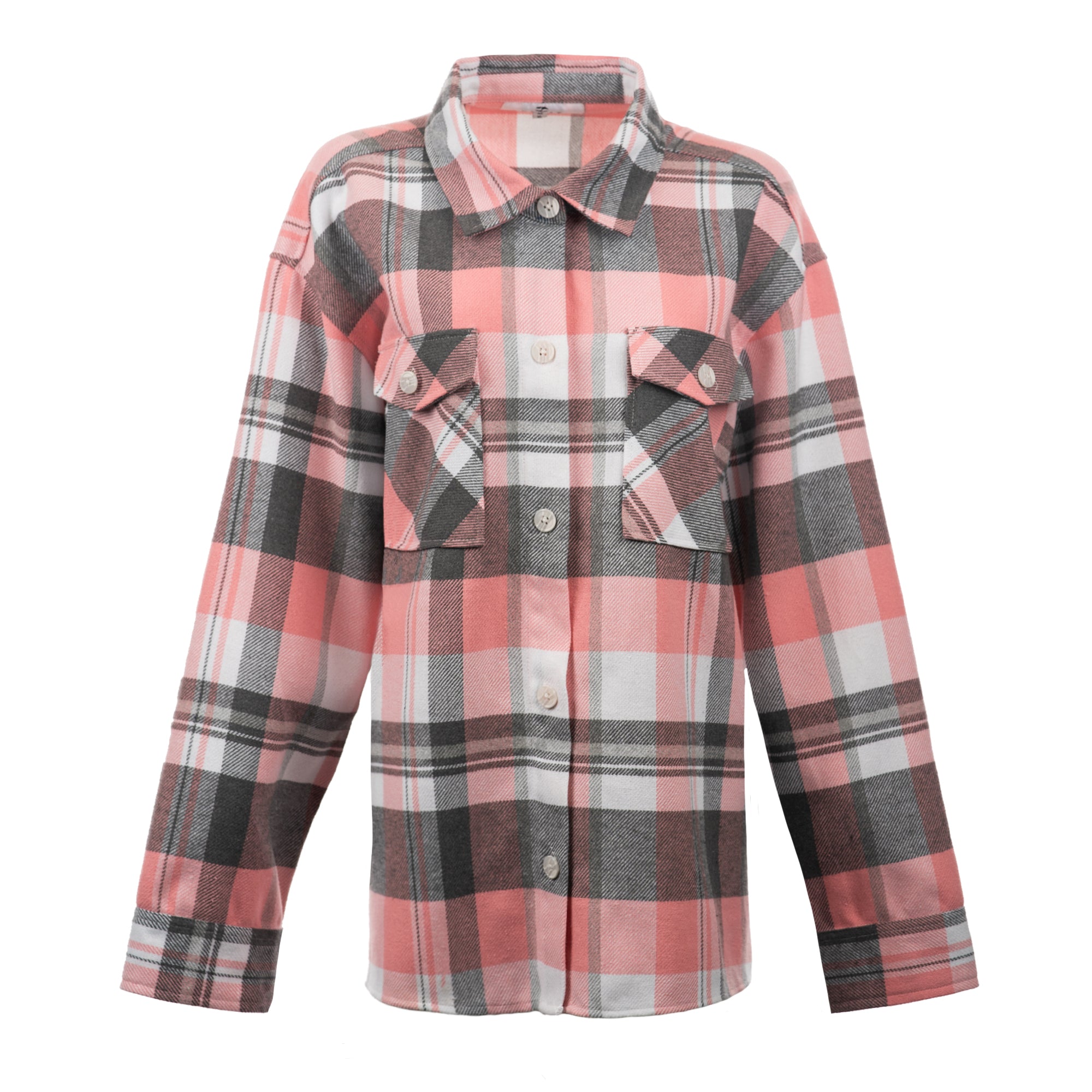 Buy pink-grey Split Coast Flannel &quot;Comfy&quot; Shacket