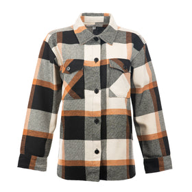 Buy tan-orange Split Coast Flannel &quot;Comfy&quot; Shacket