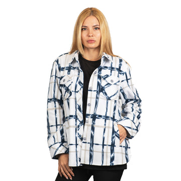 Buy white-blue Split Coast Polar Fleece "Heartfelt" Shacket