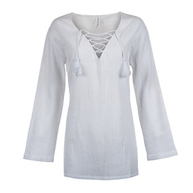Buy white Split Coast Swim Cover-Up Pullover